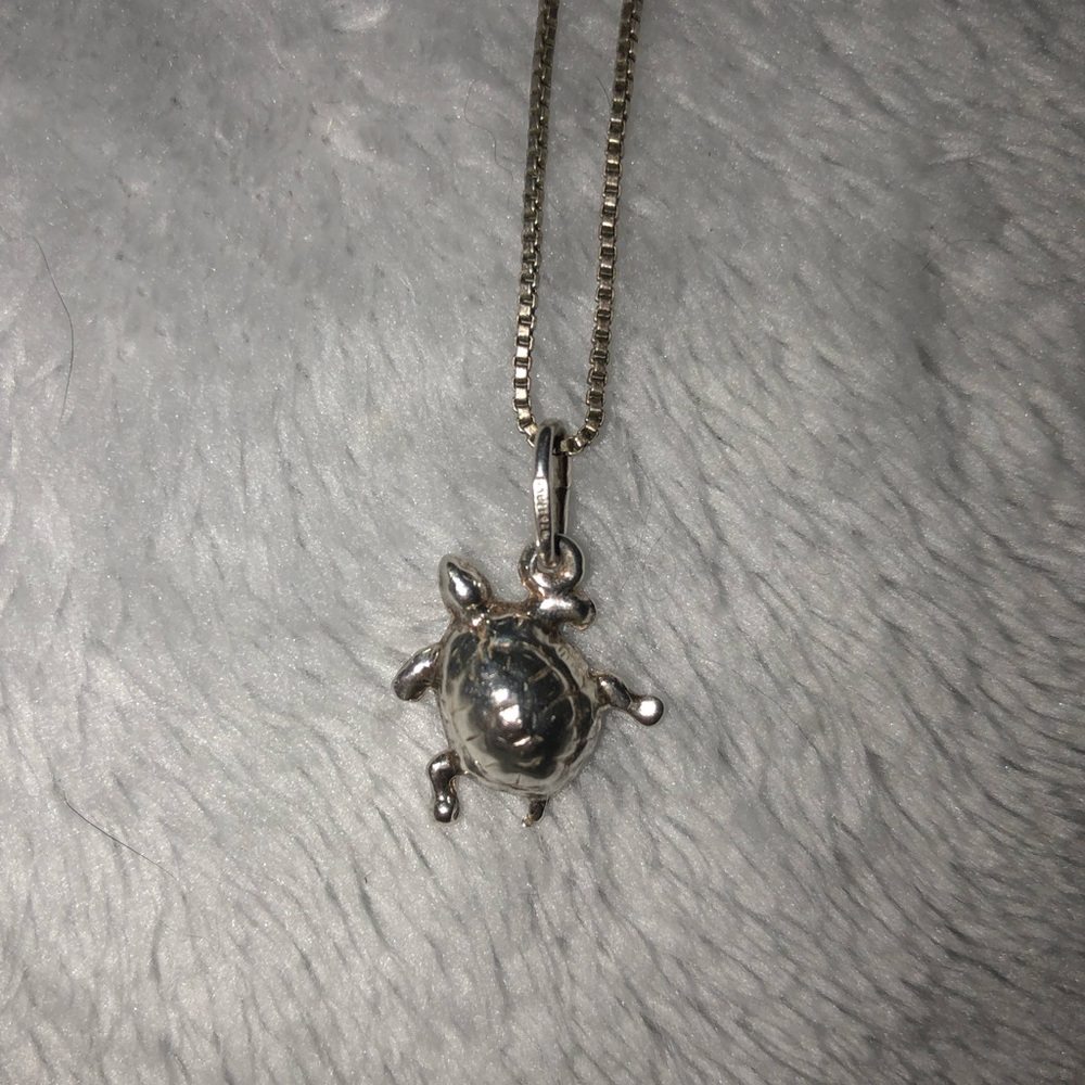 Italian Sterling Silver Turtle Pendant Necklace